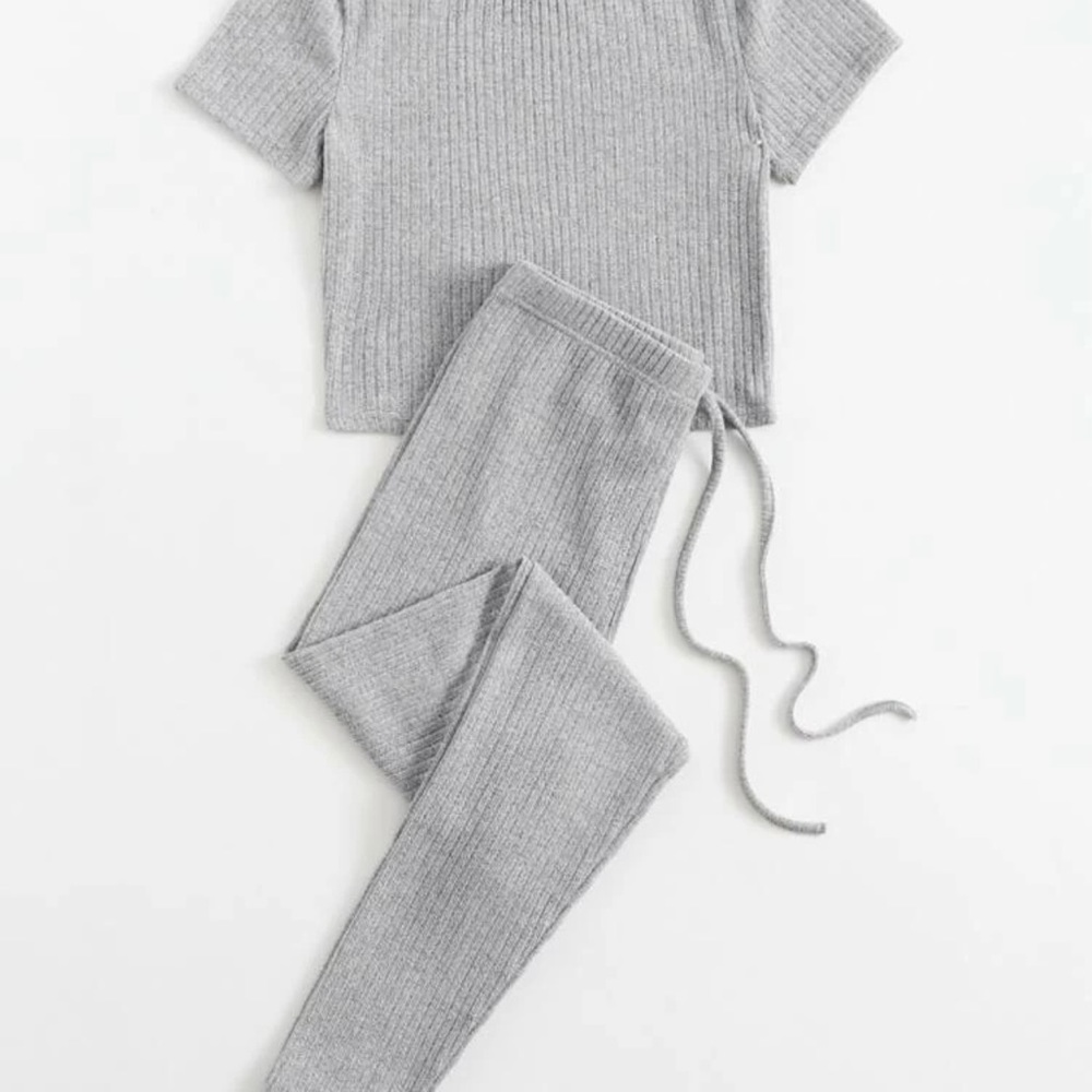 Rib-knit Tee & Tie Waist Leggings Set